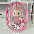 Clear PVC cube storage bag 17cm with keychain in avocado green colour for dolls.