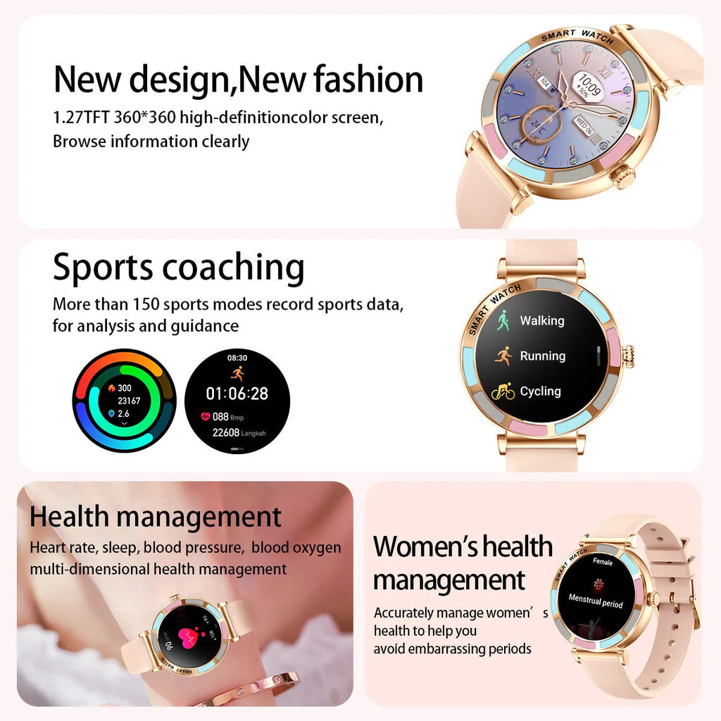 H20 smart watch for women in pink with TFT screen and Bluetooth calling feature