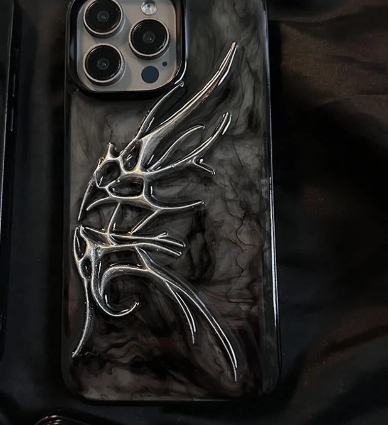 Protective iPhone case with three-dimensional blooming wings design in blurred wings colour