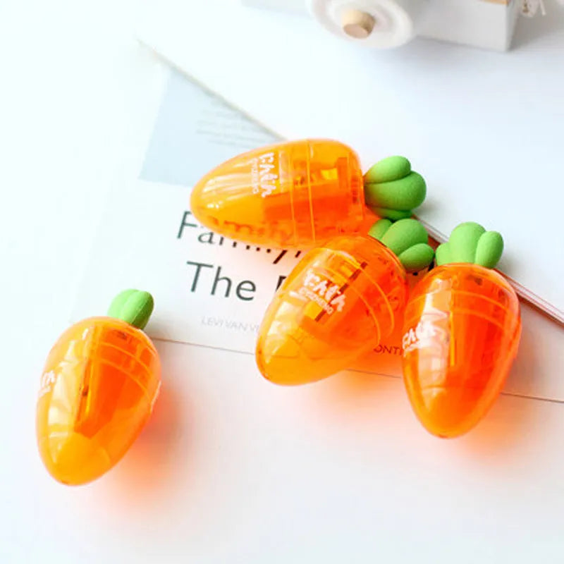 Carrot cartoon plastic pencil sharpener with 7cm handle and blade-free student design