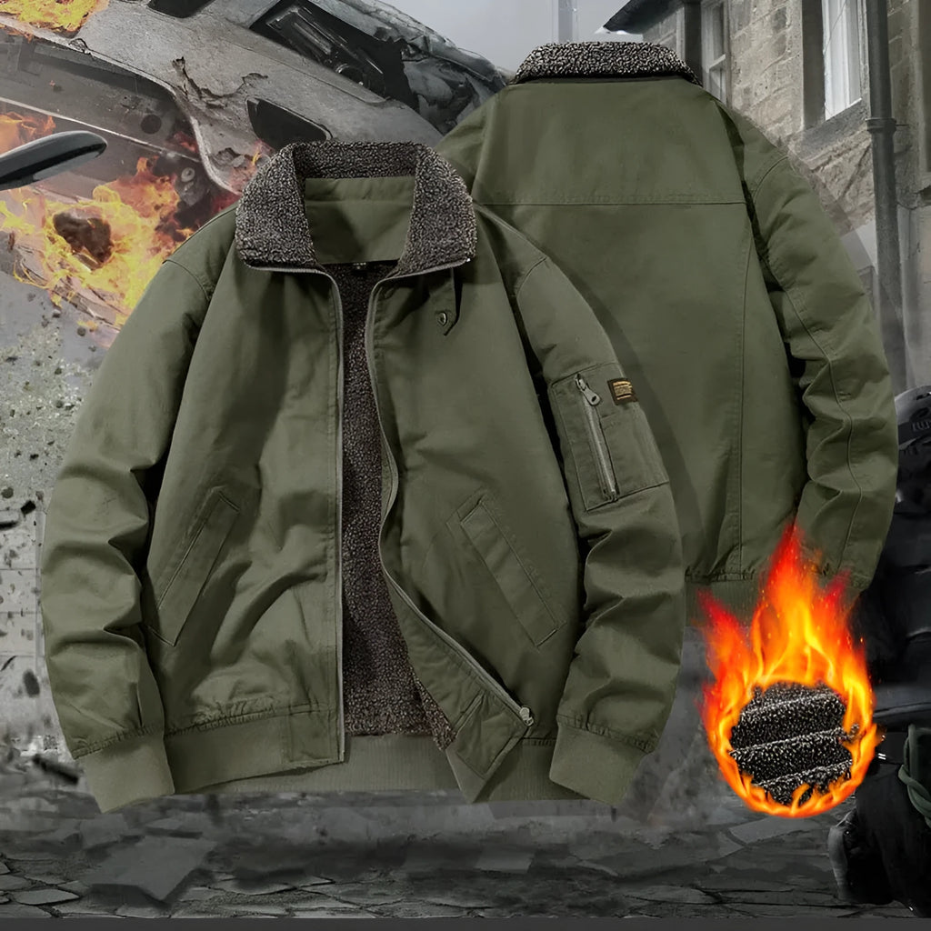 Men's winter fleece cotton coat in black, long sleeves, fleece-lined and thickened cotton jacket