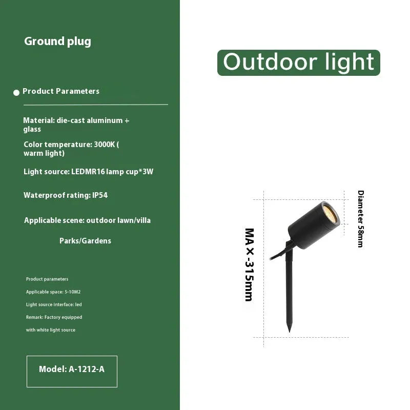 Aluminium ground lamp with stake for outdoor garden lighting