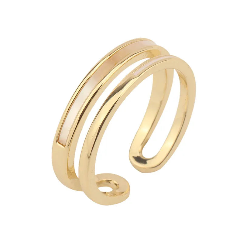 Women's Fritillaria Double Plain Ring in gold, copper geometric design with electroplated finish on white background