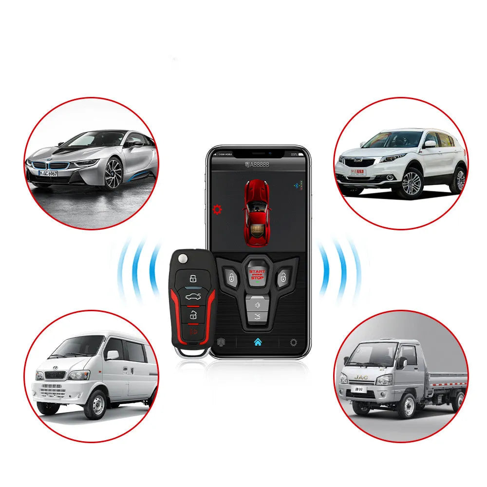 Red and frosted black one-way car alarm system with two remote controls for 3000 metre vehicle security