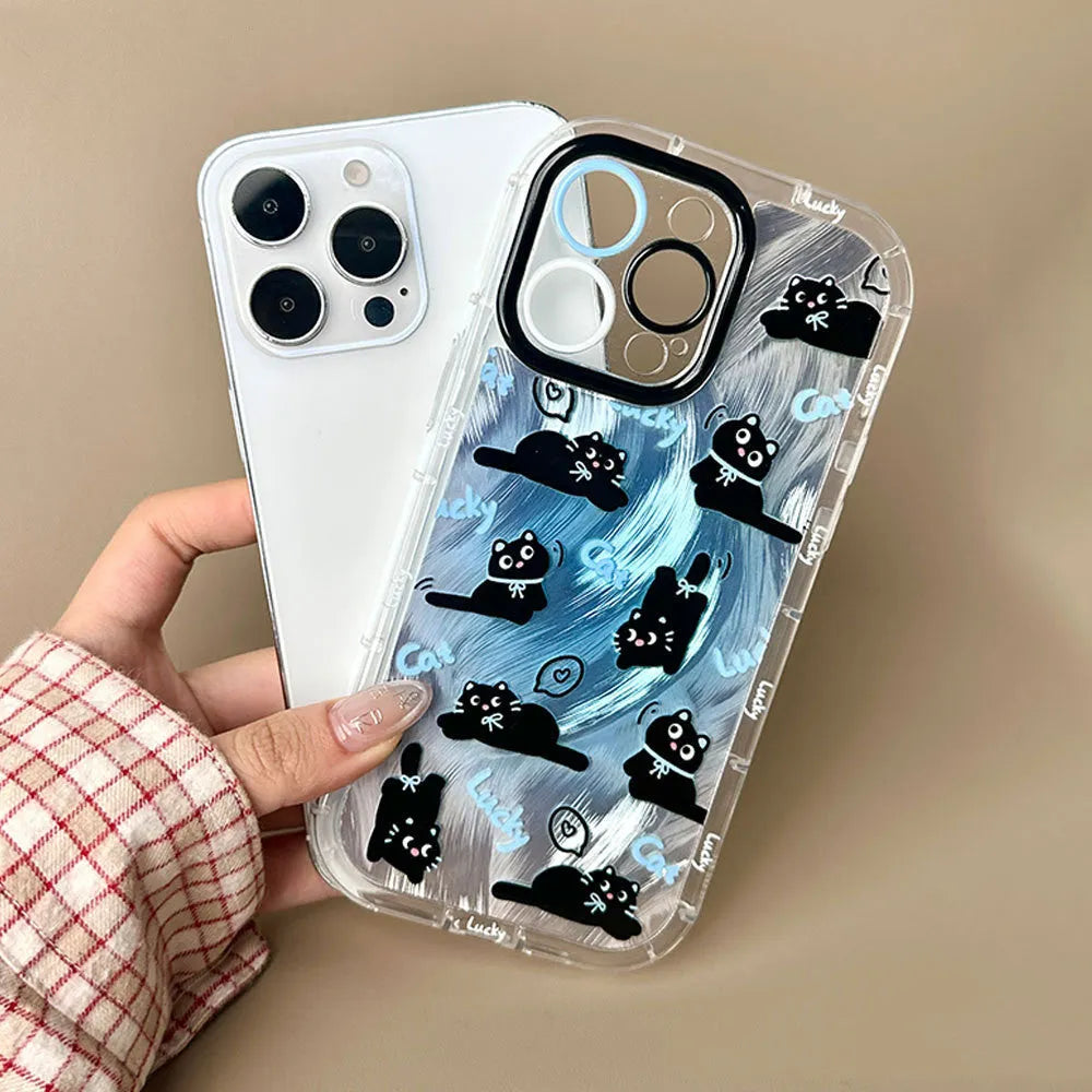 Blue cat pattern PC phone case for Apple iPhone with spray paint finish, fall protection design