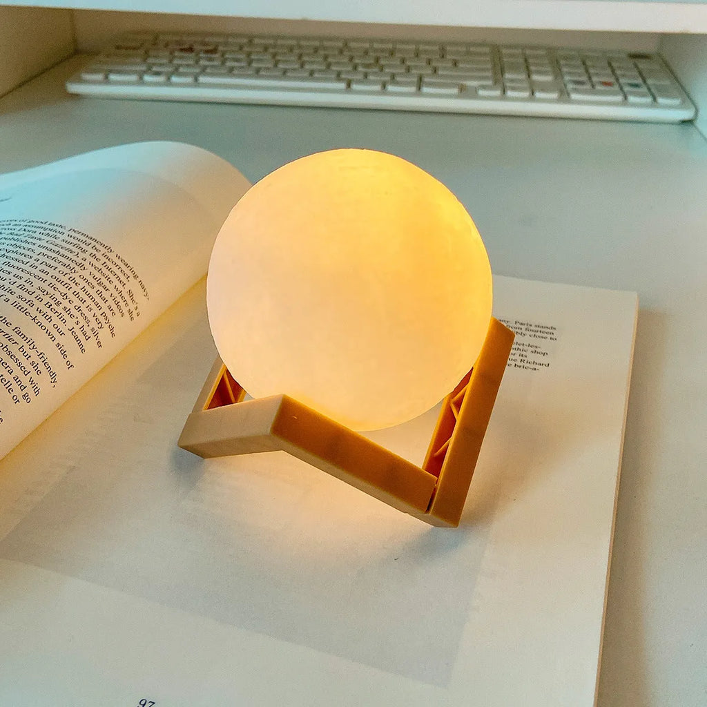 3D printed PVC moon lamp in warm white with stand, 8cm or 12cm LED night light for bedroom decoration