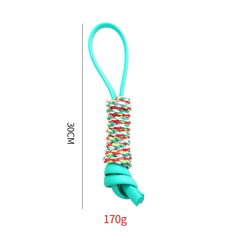 TPR dog chew toy in orange, blue, and green colours for bite-resistant teeth cleaning