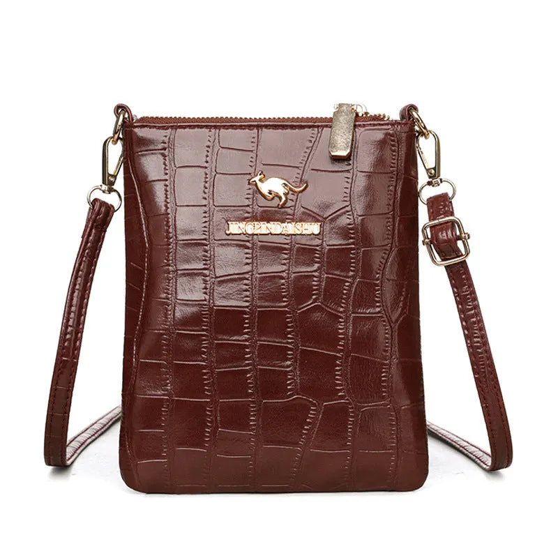 PU leather shoulder messenger bag with sewing thread accents in square vertical shape