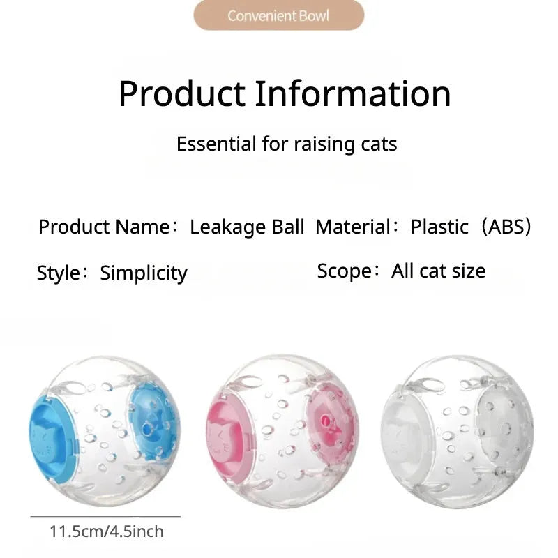 Blue ABS plastic slow feeding ball for dogs and cats, 11.5cm in diameter, on a plain background.