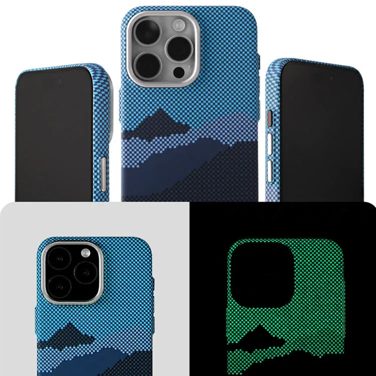 Kevlar magnetic carbon fiber texture phone case for iPhone 13-15 in black with MagSafe support