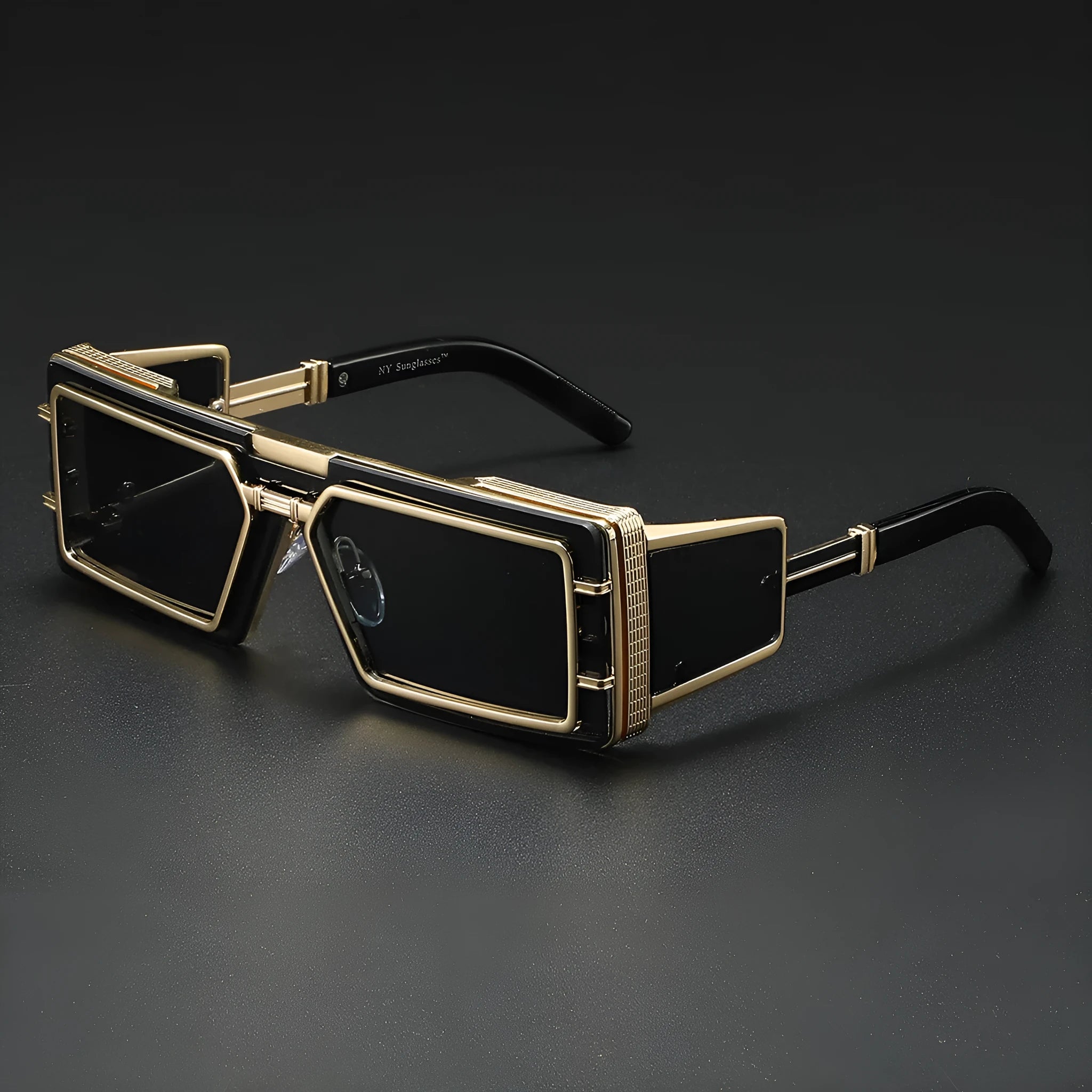 Future Technology high-end fashion sunglasses with gray PC lenses and gold metal full frame in literary retro style