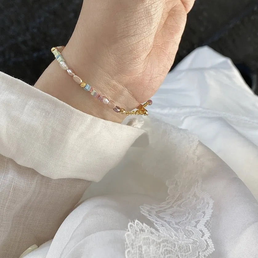 14K gold gilded purple natural pearl bracelet and necklace set on silver with irregular pearl arrangement
