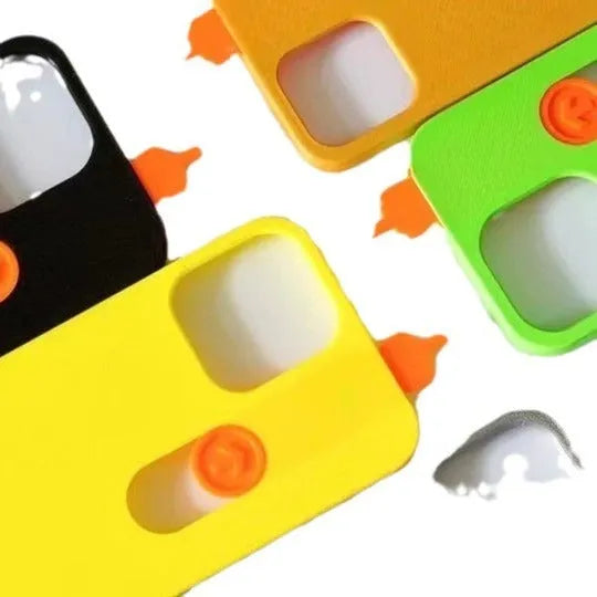 Bright yellow 3D printed sliding middle finger phone case for iPhone with fall protection