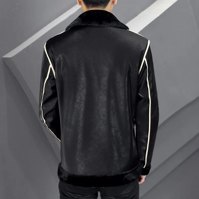 Men's corduroy coat with velvet lining and fur trim, available in black, gray, dark brown and milky white, Asian sizes 165-185