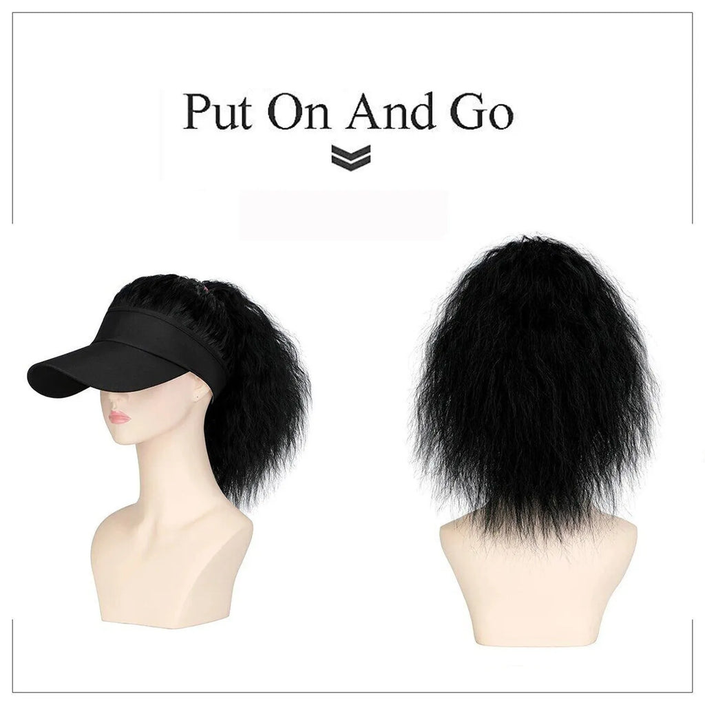Women's short wavy roll hooded wig in domestic silk hair material showing horse tail waves style