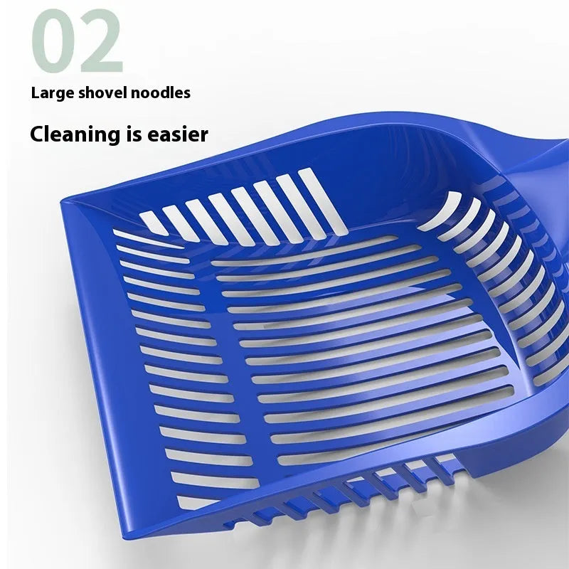 PP plastic cat litter scoop in blue, red, or yellow colours showing small and medium size options