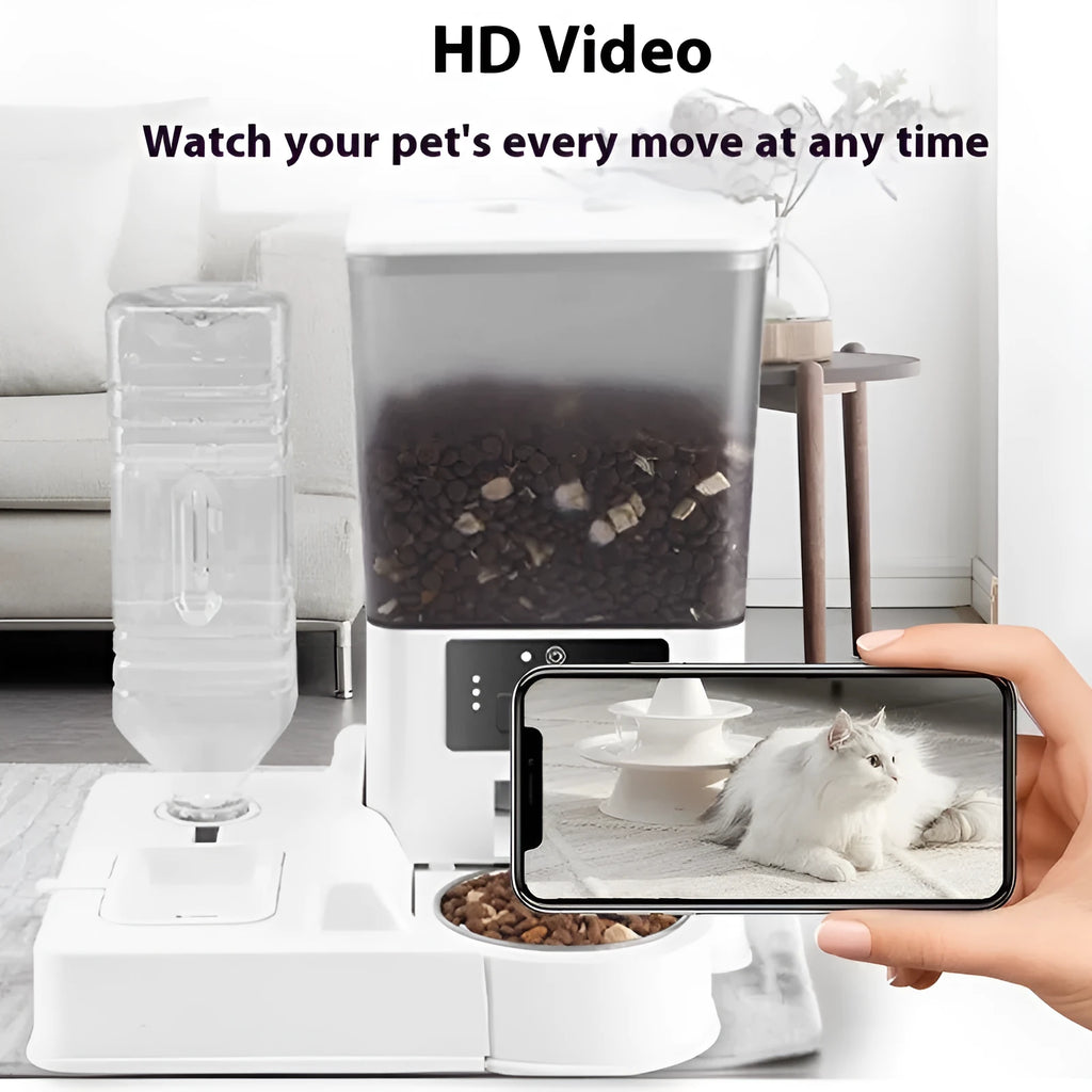 5L intelligent pet feeder with stainless steel bowl, available in button, WIFI, video, and smart island models