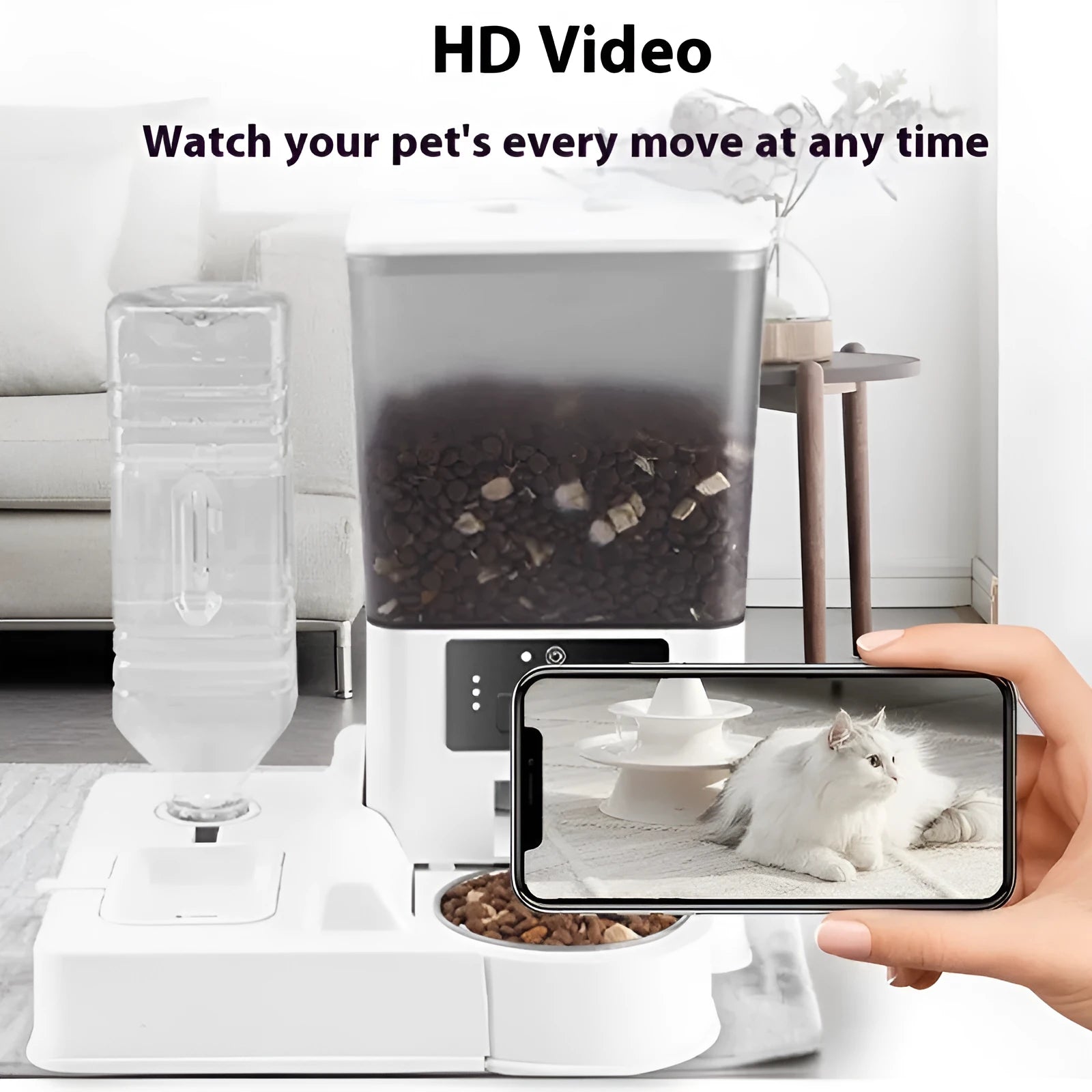5L intelligent pet feeder with stainless steel bowl, available in button, WIFI, video, and smart island models