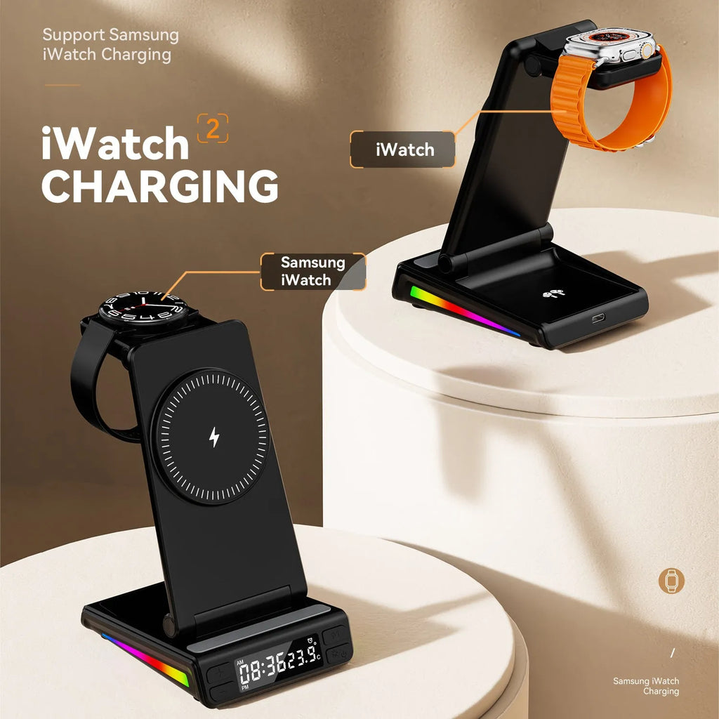 Five-in-one folding wireless charger with PD charging, magnetic charging, digital display, 2A output, white or black