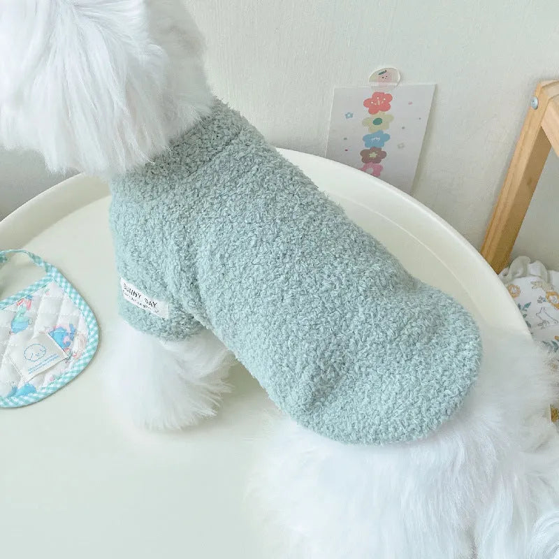 A brown double-sided cloud velvet thickened jacket for a small dog, shown from the side.
