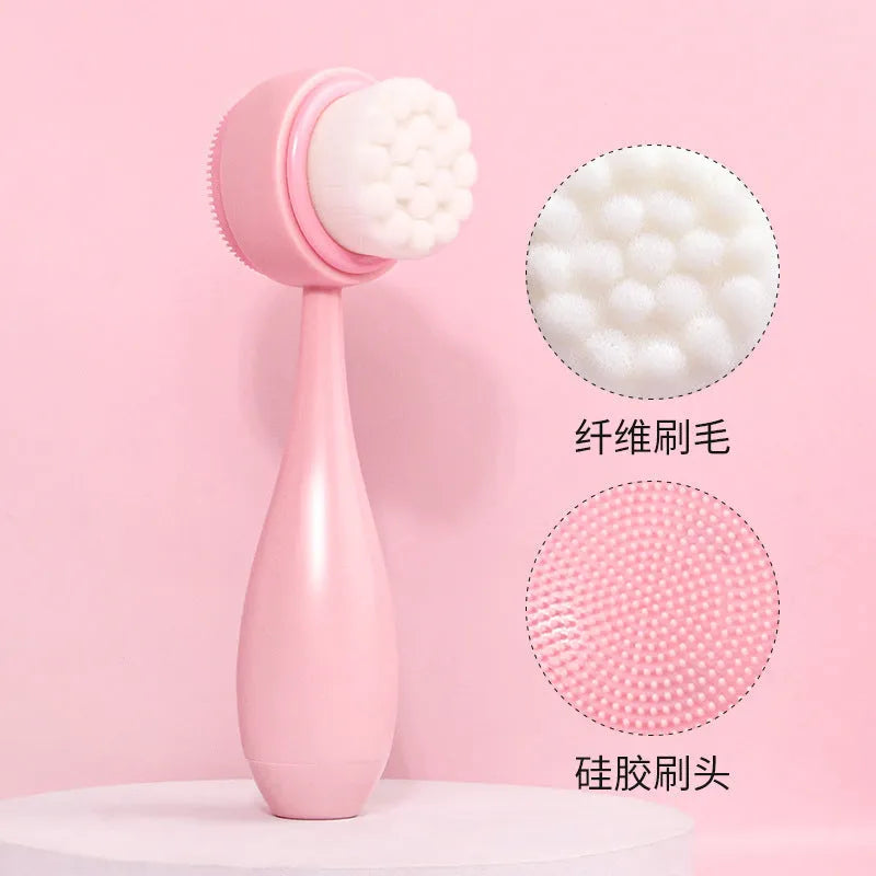 Facial brush three-piece set with coral fleece headband, four toothbrushes, and face wash suits in purple colour.