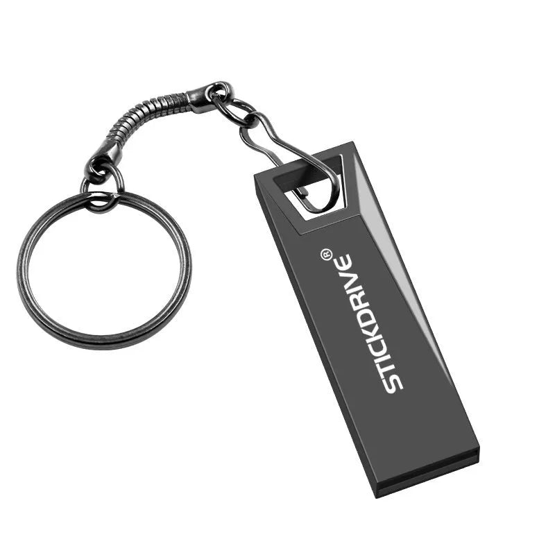Metal USB flash drive with necklace chain attachment in black or silver colours