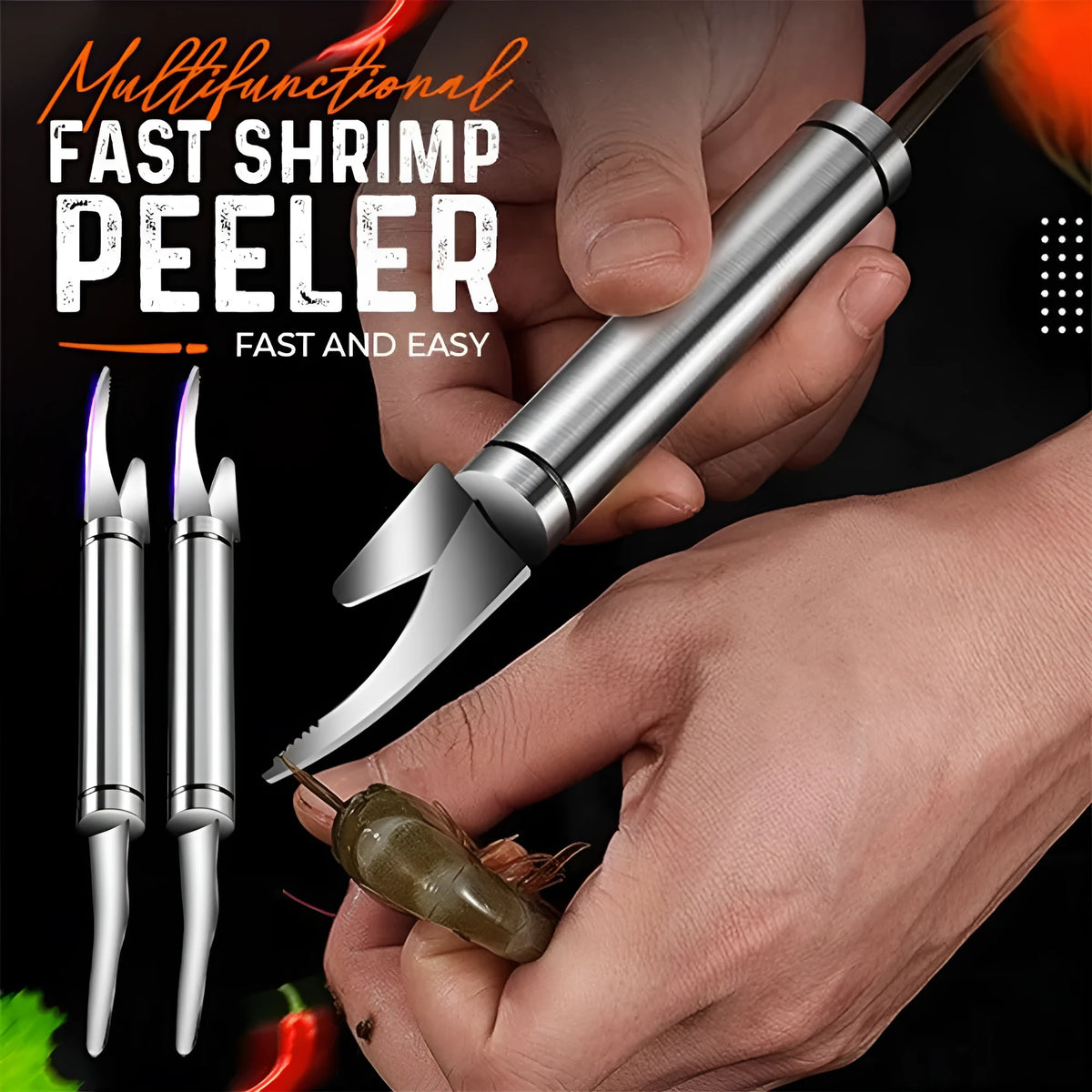 Multifunctional 304 stainless steel shrimp remover with eagle-beak tip and double row blades