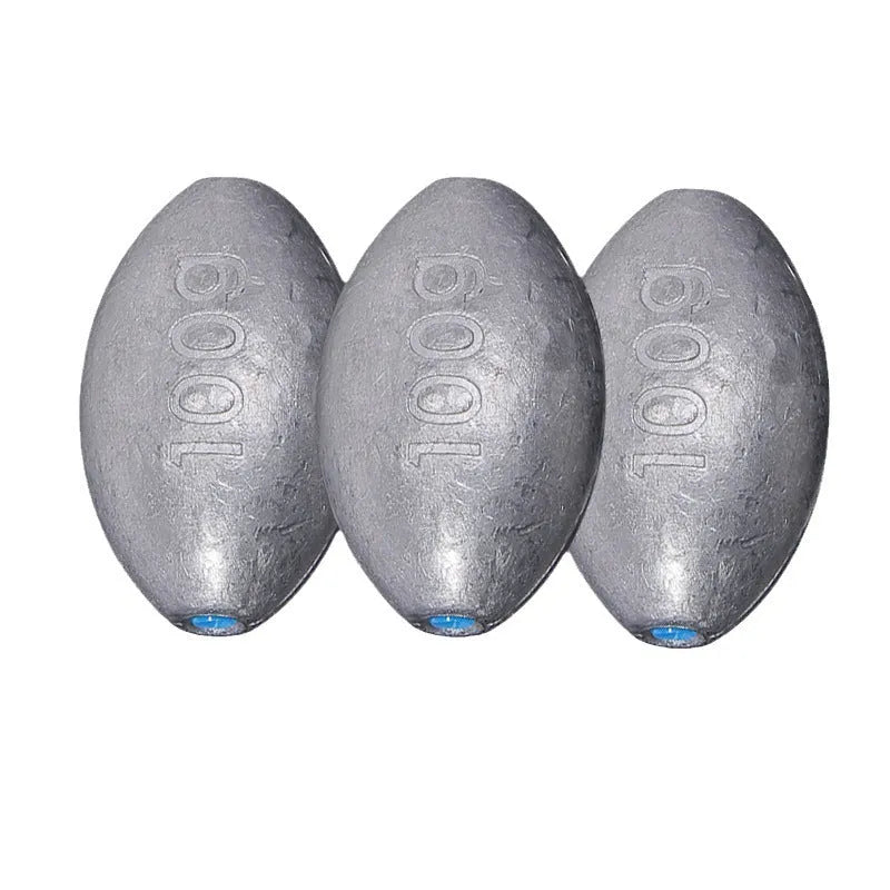 Tongxin lead fishing sinker with scale pattern, rugby shape, in weights from 10g to 150g