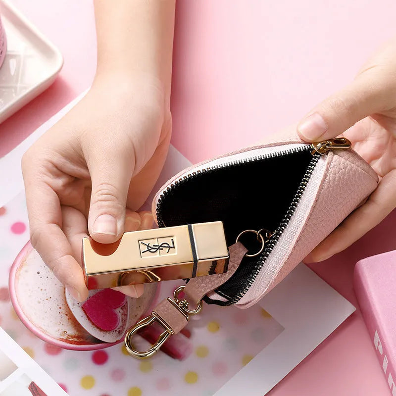 PU leather zipper key ring case in black, grey, and pink colours showing waterproof key organiser