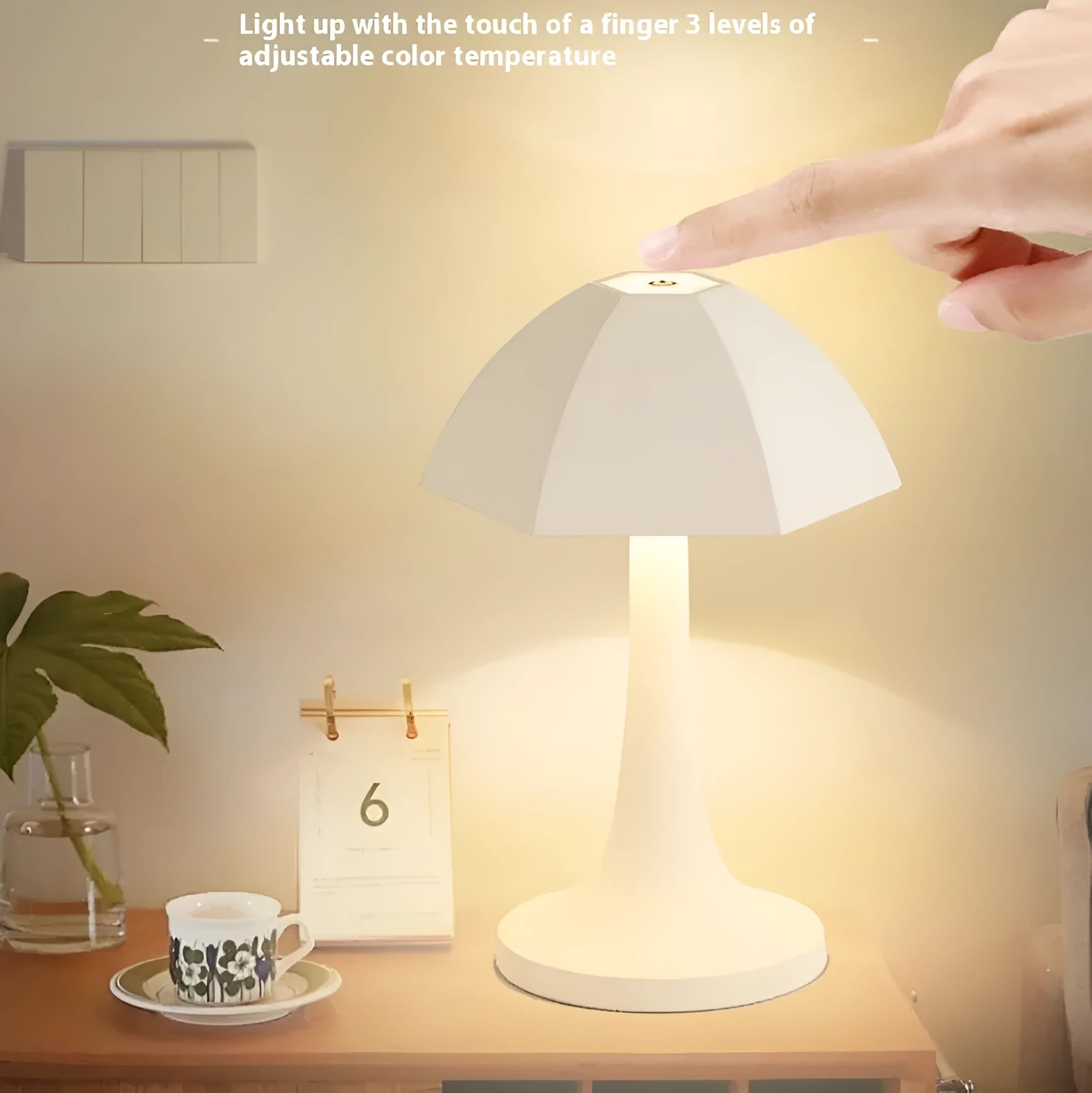 Small umbrella ambience light dimmable rechargeable table lamp with three-colour stepless changing, black finish