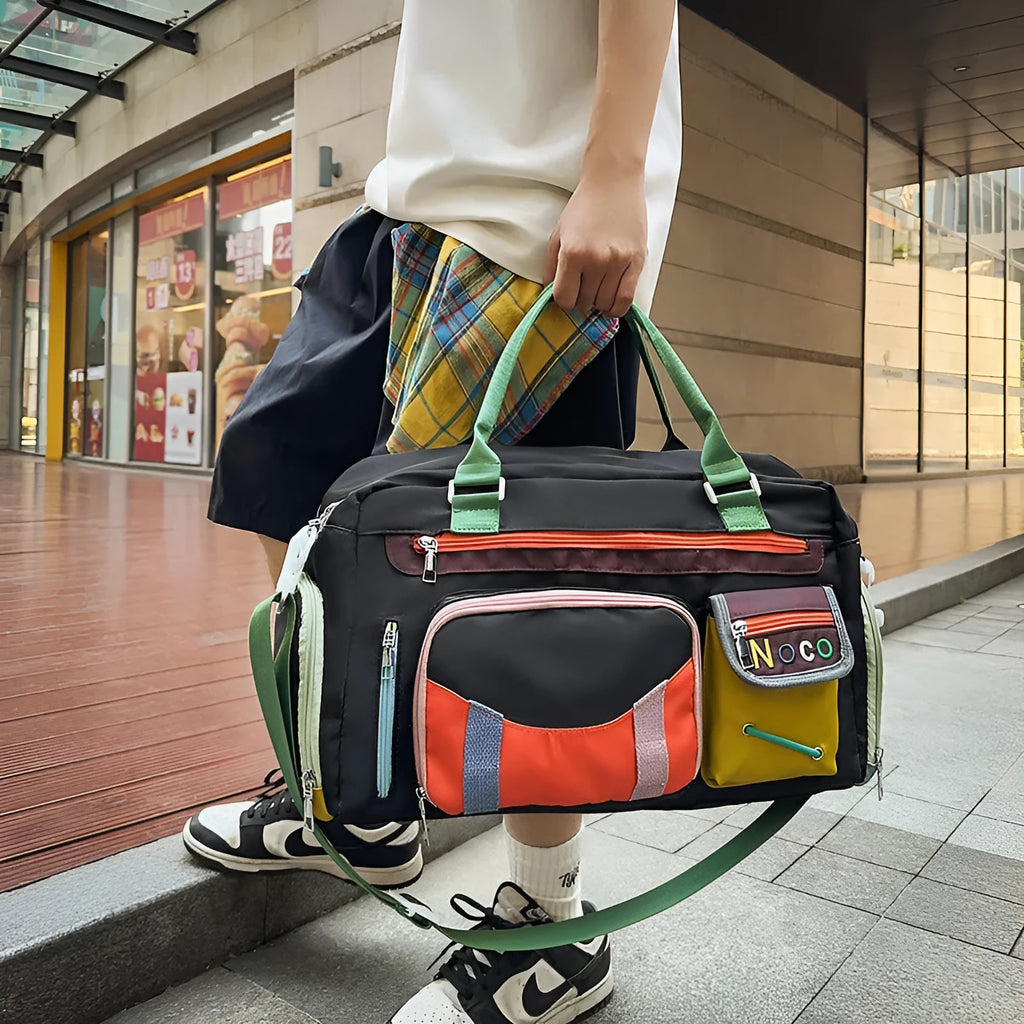 Large capacity Oxford cloth sports shoulder messenger bag in black or khaki with 36-55L storage