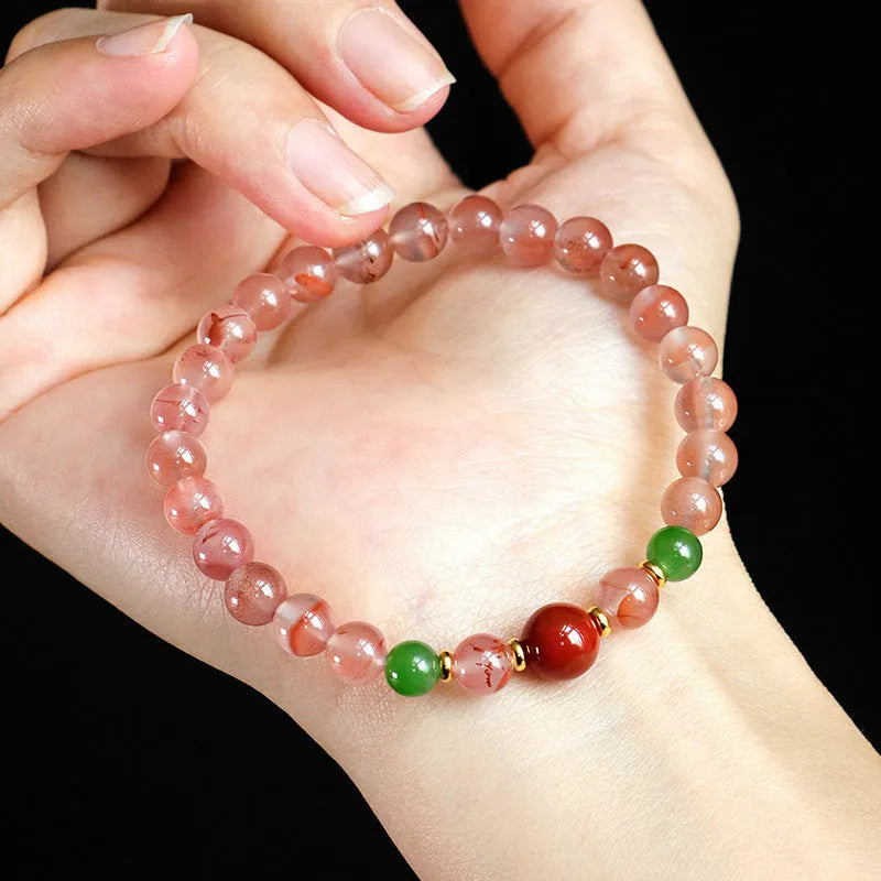Handcrafted ice floating south red white agate fishtail bracelet for women with bead detail