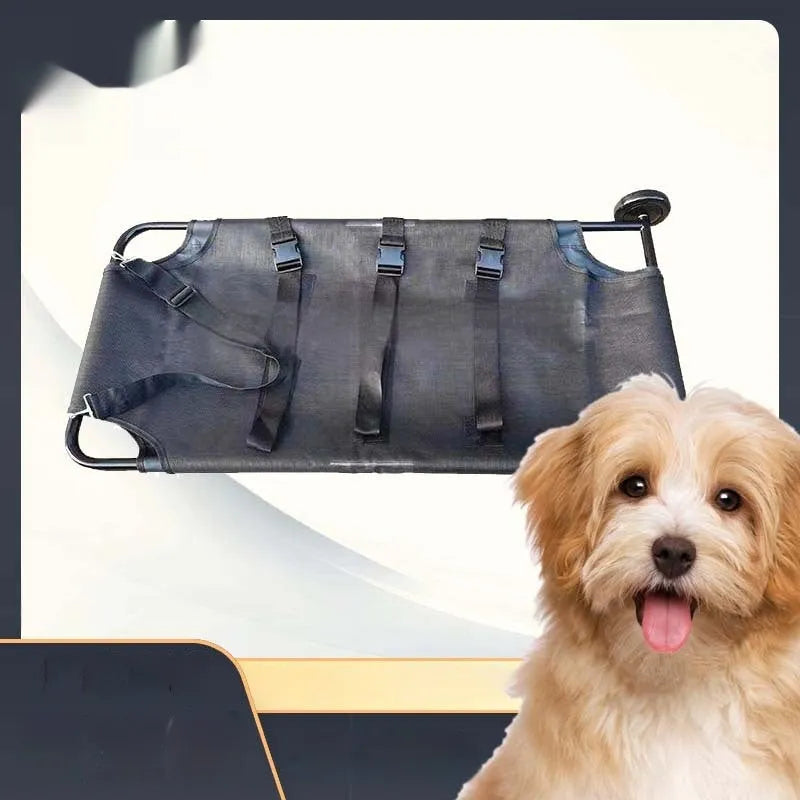 Black aluminium alloy pet stretcher for large dog emergency transfer with foldable frame