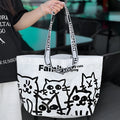 Green waterproof woven handbag with colour printing, suitable for clothing and cosmetics organisation