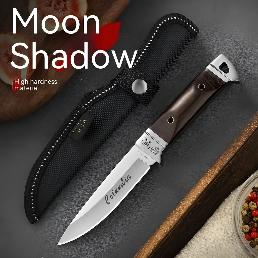 Camping portable fruit knife with leather case, stainless steel national style design