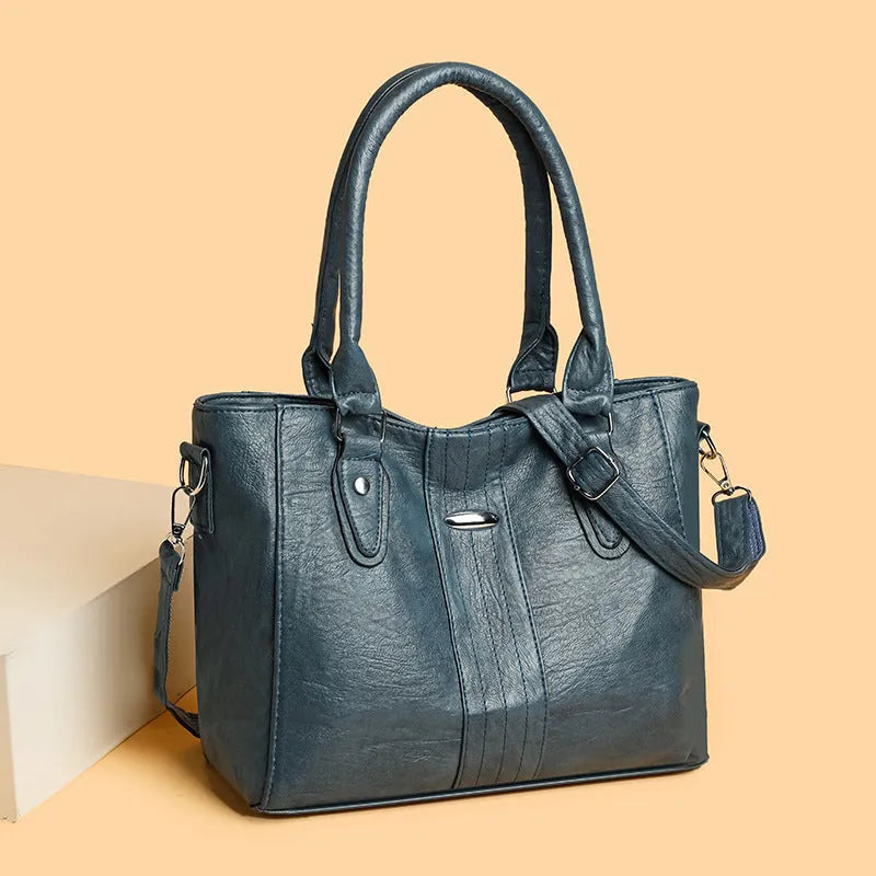 Women's soft PU casual shoulder bag in dark gray with simple design