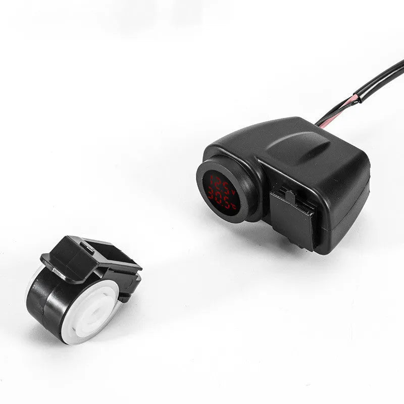 Waterproof motorcycle phone charger with QC3.0 fast charge, USB output, on/off switch, snap-in mount