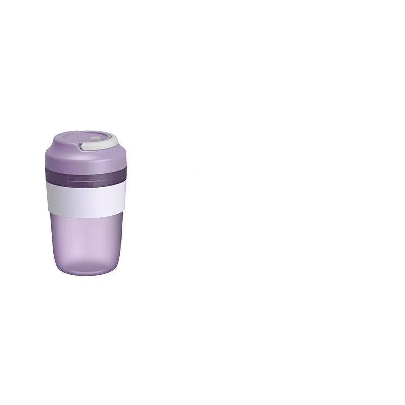 Portable rechargeable blender juicer cup 400ml capacity with four stainless steel blades in purple, green, and orange colour options