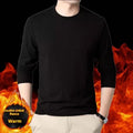 Men's round-neck double-sided fleece long-sleeved top in solid brown, plus size M-5XL