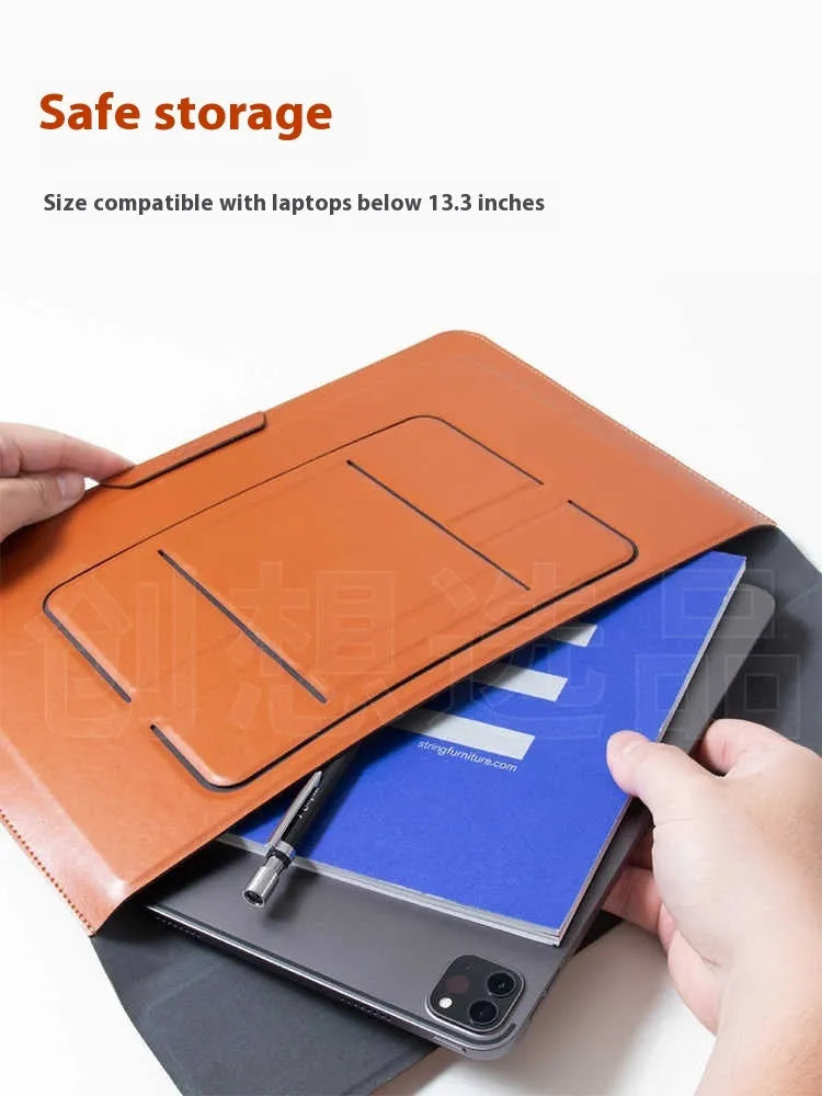 Black 13.3-inch laptop bracket bag with integrated dual-angle stand, shown as an inner organiser.