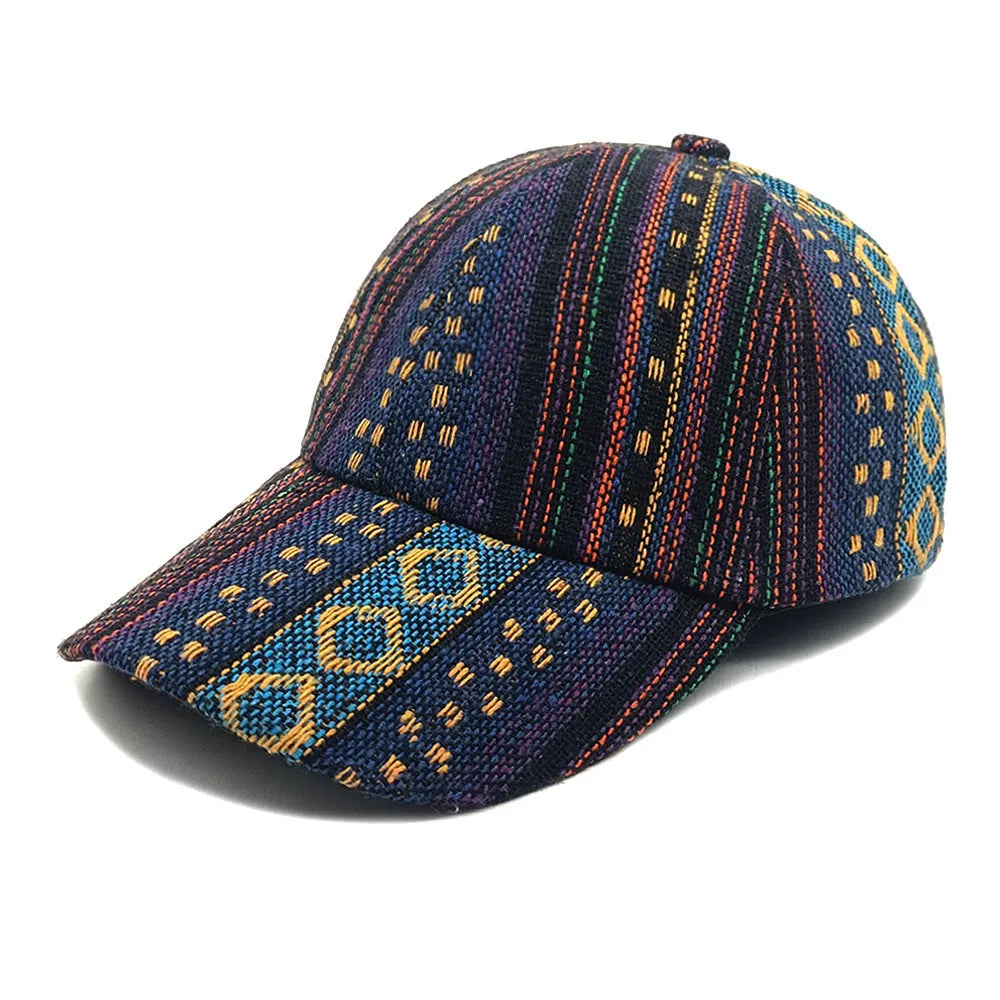Women's bohemian-style polyester baseball cap with a dome crown, shown in one of eight available colours.