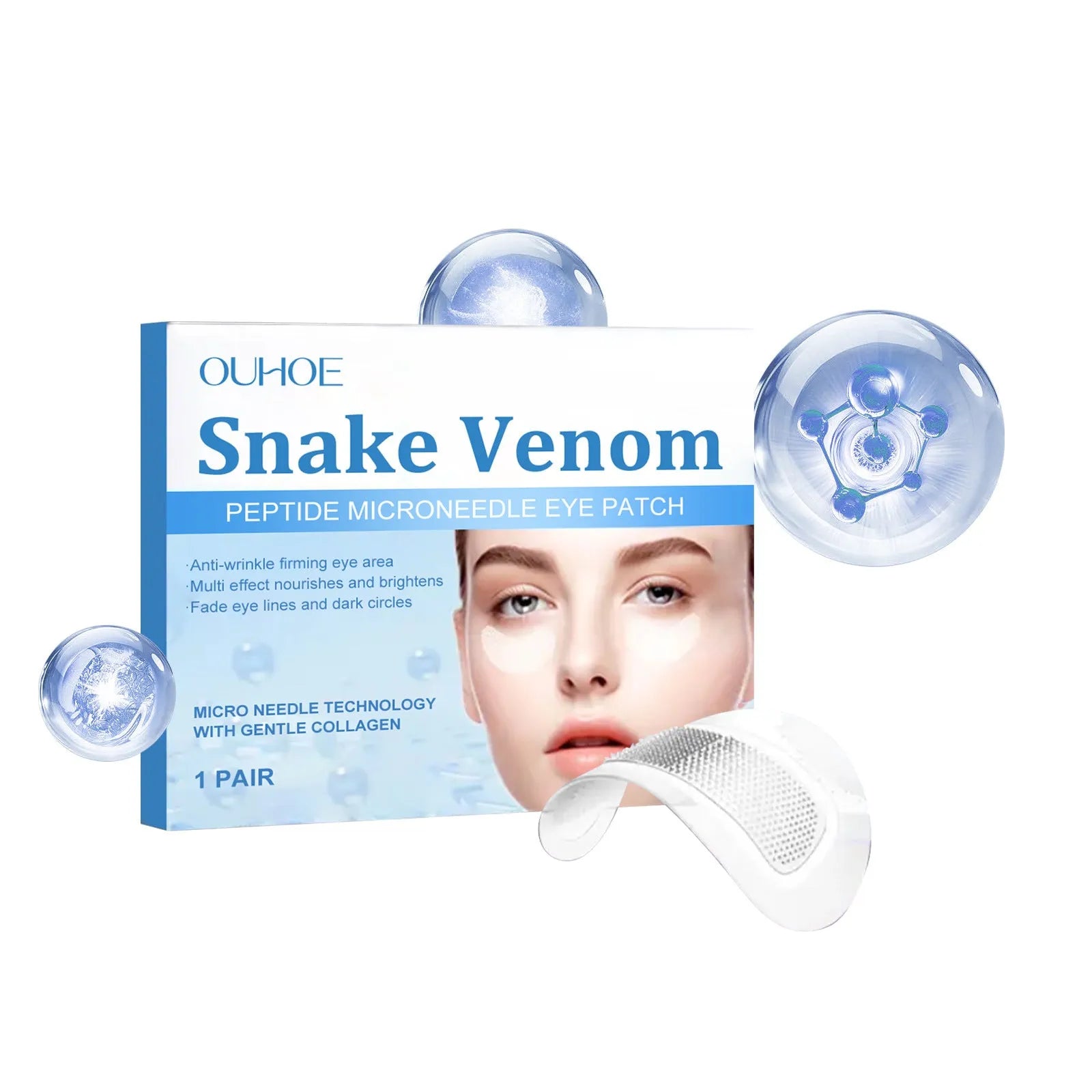 One pair of transparent Elastic Eye Care microneedle patches for under-eye wrinkle reduction.