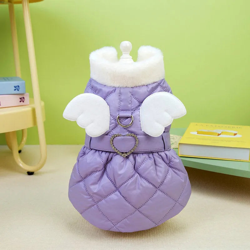 Small dog wearing pink polyester skirt with cotton-thickened ruffles and elastic waistband