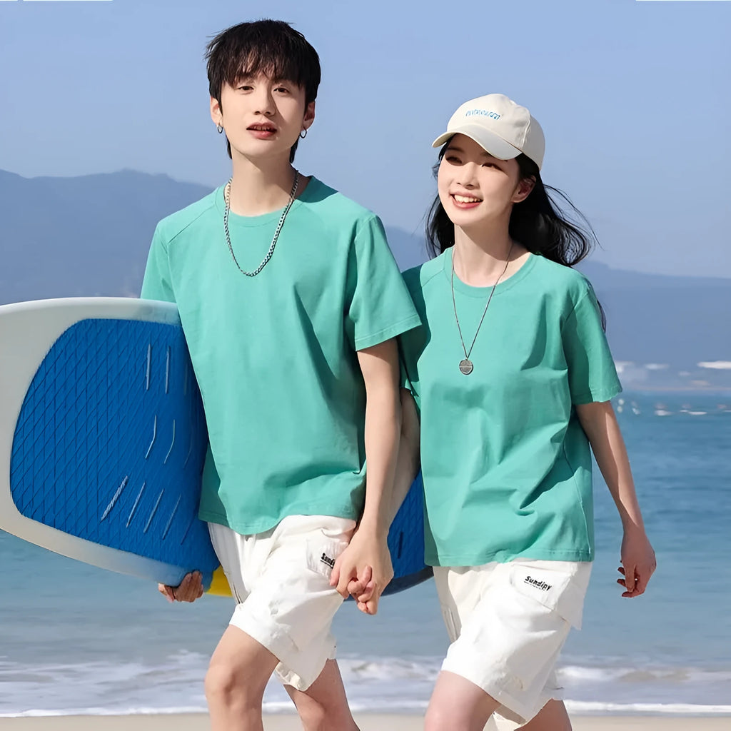 Men's solid colour pure cotton short-sleeve T-shirt on a hanger