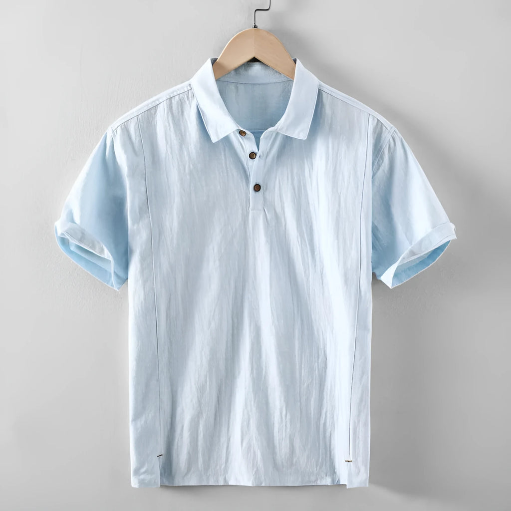 Men's loose fit cotton linen casual shirt in solid colours with button front