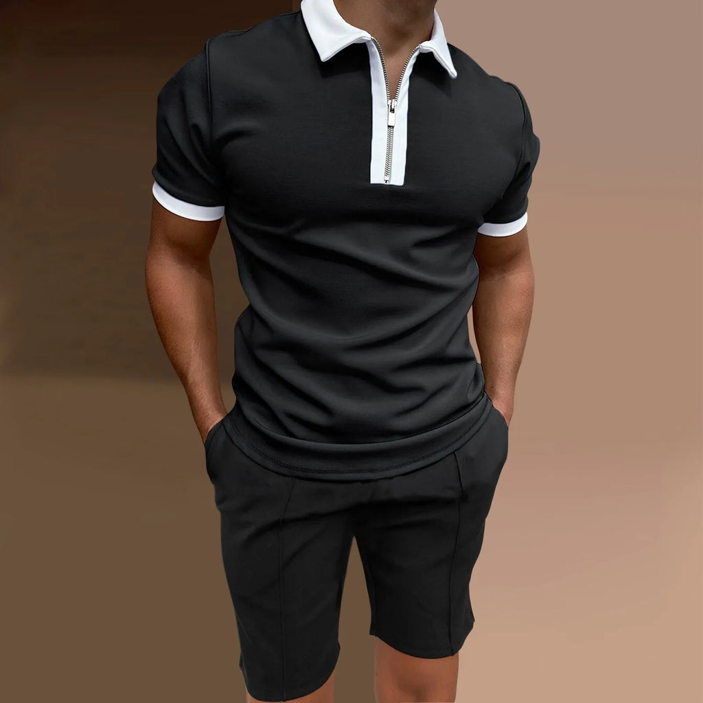 Men's casual printed short sleeve top and matching shorts set in a blue colour.