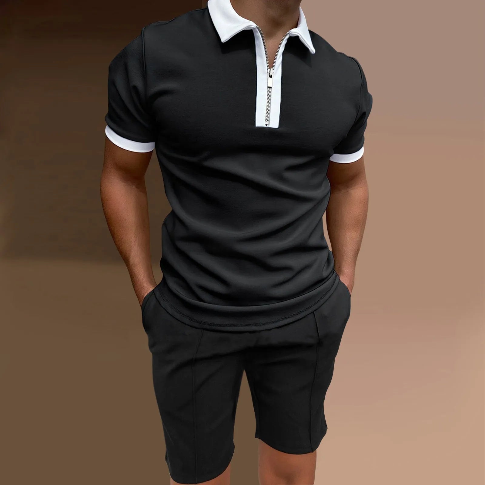 Men's casual printed short sleeve top and matching shorts set in a blue colour.