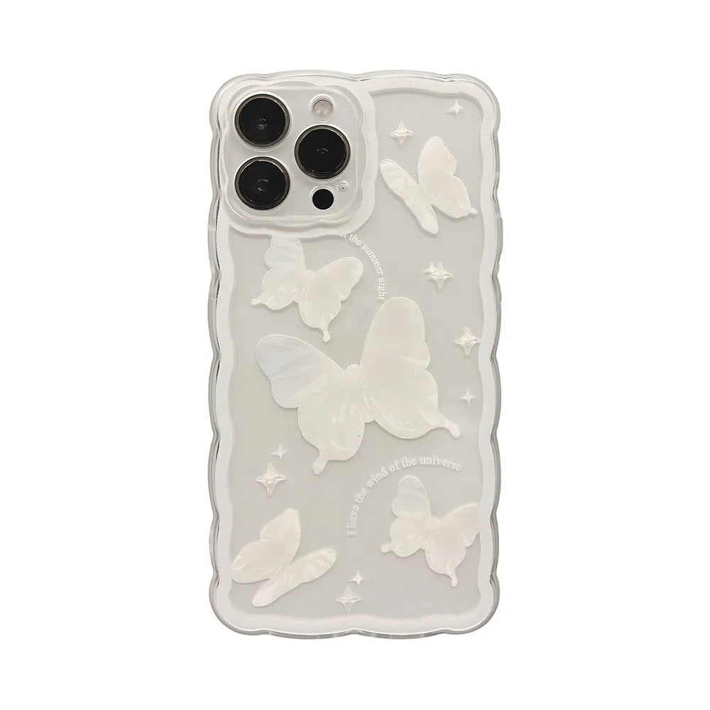 Transparent white crystal butterfly TPU phone case for iPhone 12 to 15 models, painted design