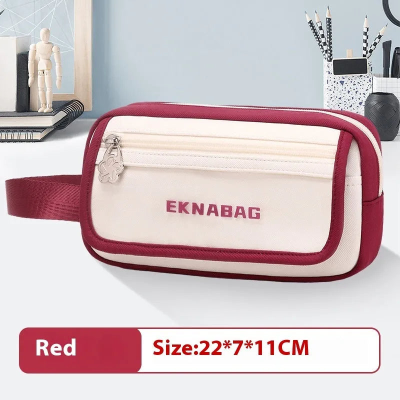 Large capacity Oxford cloth stationery bag in Korean style with school supplies inside