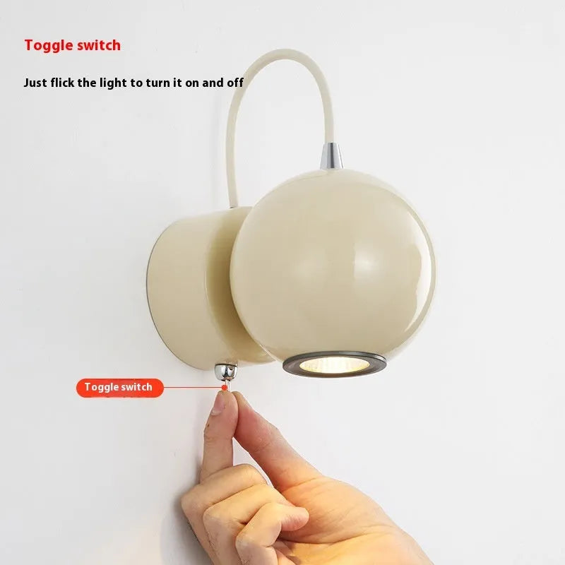 Cream Nordic style bedside wall lamp with magnetic suction base showing 5W warm light